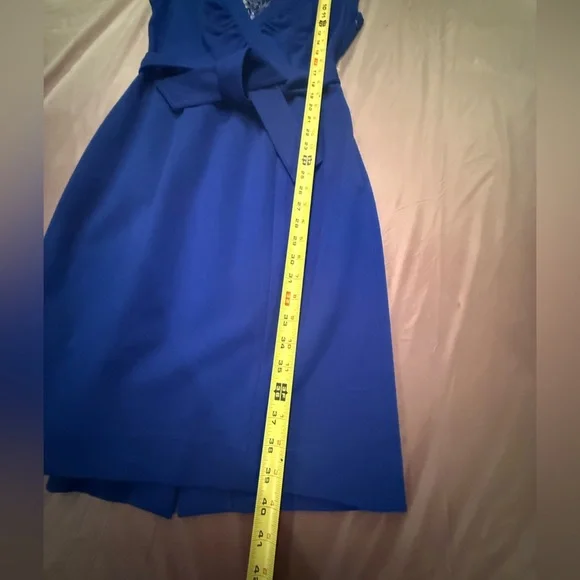 Cache Royal Blue Cap sleeve V-neck Belted Dress Size 12/Large - Picture 5 of 10